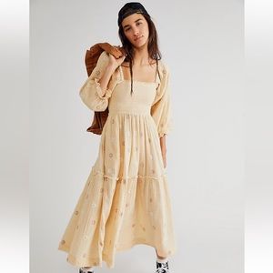 Free People Yellow Dahlia Embroidered Maxi Dress